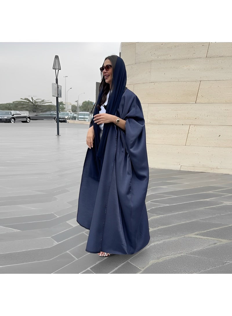 ريوكل رداء نسائي من الساتان، رداء إسلامي عصري من الساتان المزين بالترتر، بأكمام دولمان، رداء طويل من الساتان خفيف الوزن، ملابس نوم  - Image 2