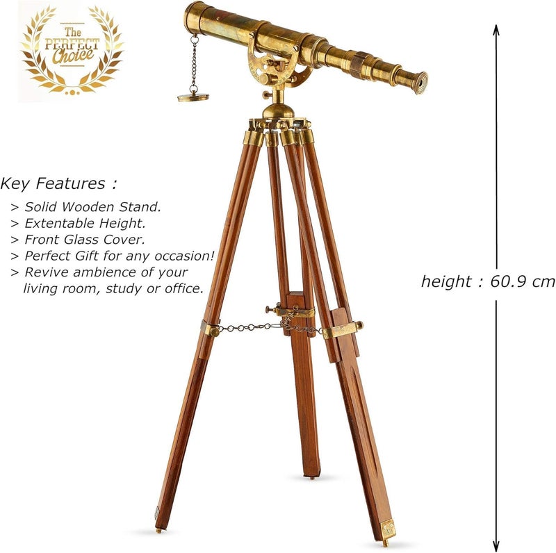 Super7One Handcrafted Stand Telescope | 27" inches Tall | Bookshelf Retro Decor | Nickel Plated | Table Décor | Functional Vintage Replica Brass Nautical Antique | Spyglass & Collectible | - Image 2