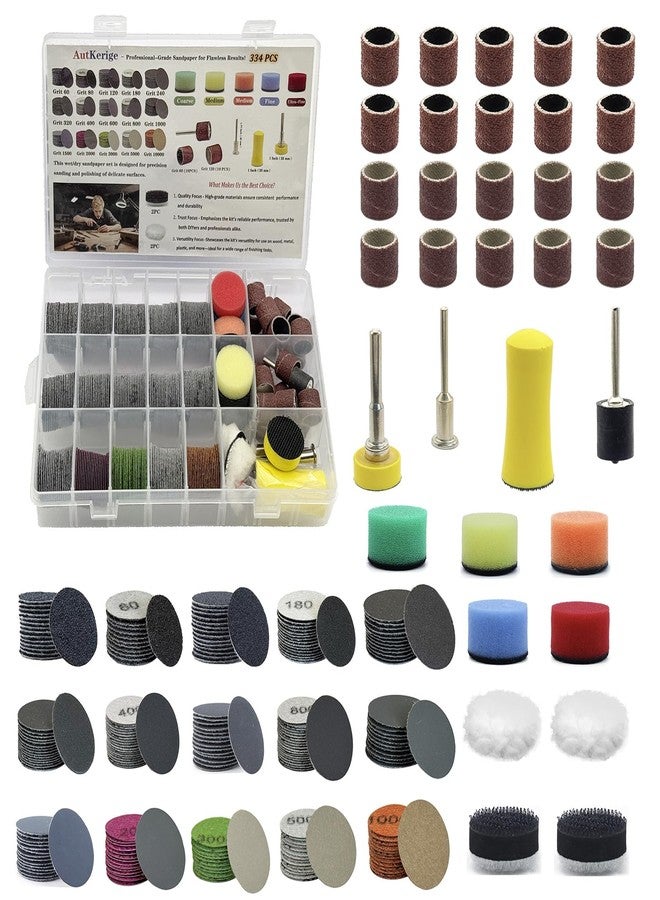 AutKerige 1 Inch 334 PCS Sanding Discs, 60 to 10000 Grit Silicon Carbide Hook and Loop Sandpaper for Wet Dry Sanding, with 1/8" & 1/4" Shank Backing Pads, Rotary Tool Accessories Kit - Image 1