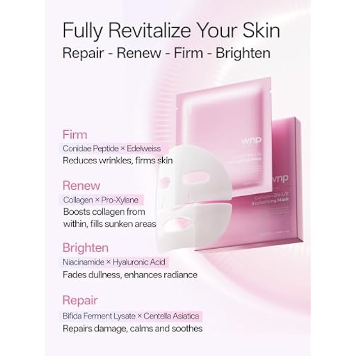 WNP 6D Bionic Collagen Bio‑Gel Mask Overnight Deep Hydration with 5.1% Collagen, Niacinamide, Hyaluronic Acid, Firming, Anti‑Aging, Brightening for Sensitive Skin 28g x 4 - Image 2