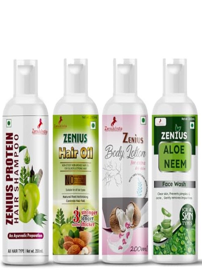 Zenius Beauty Kit, 200ml, Natural Hair Oil, Body Lotion, Aloe Neem Face Wash, Protein Hair Shampoo - Image 2
