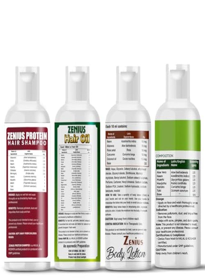 Zenius Beauty Kit, 200ml, Natural Hair Oil, Body Lotion, Aloe Neem Face Wash, Protein Hair Shampoo - Image 3