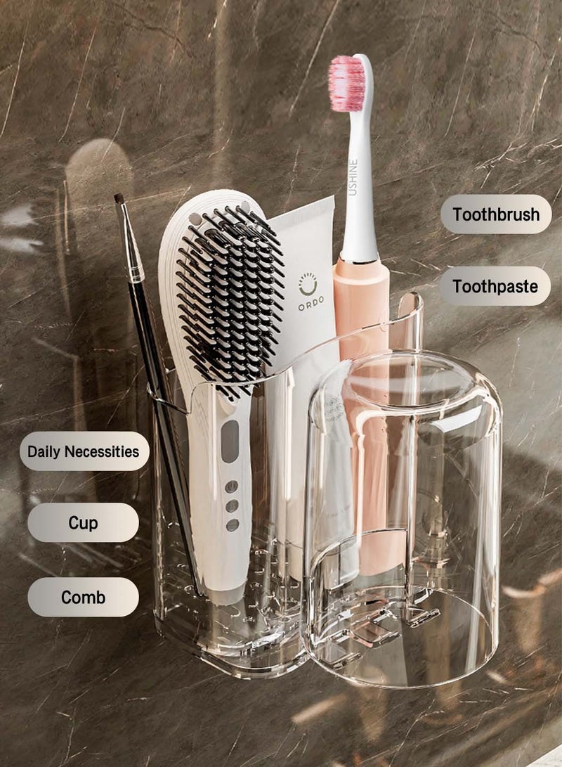 LEOKOR 2 PCS Toothbrush Holders with Cups for Bathroom Wall Mounted Bathroom Shelf No Drill Tooth Brush Toothpaste Razor Organiser - Image 5