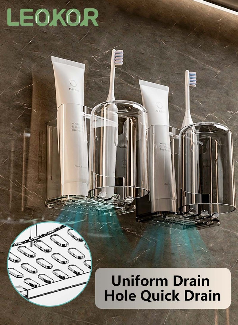 LEOKOR 2 PCS Toothbrush Holders with Cups for Bathroom Wall Mounted Bathroom Shelf No Drill Tooth Brush Toothpaste Razor Organiser - Image 2