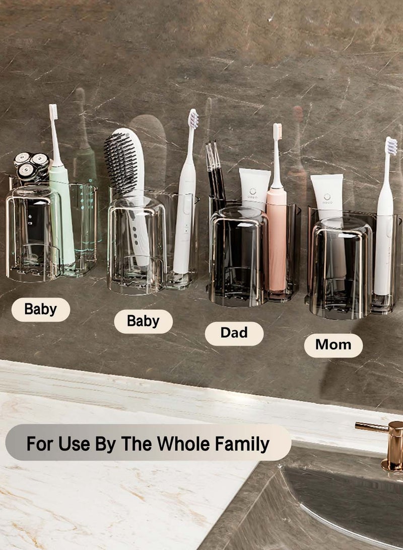 LEOKOR 2 PCS Toothbrush Holders with Cups for Bathroom Wall Mounted Bathroom Shelf No Drill Tooth Brush Toothpaste Razor Organiser - Image 4