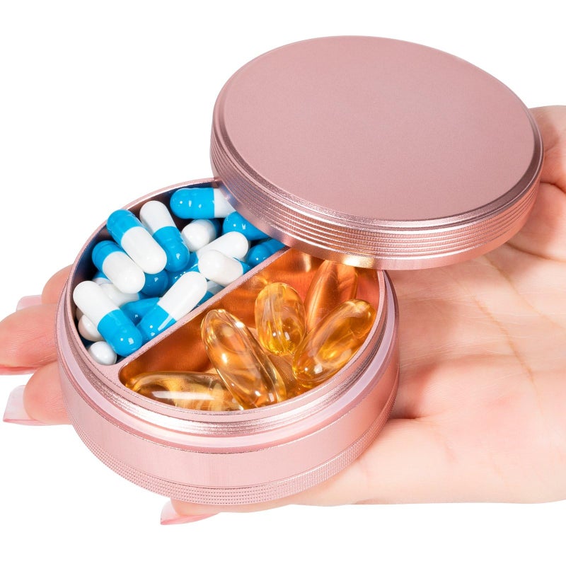 SOBAHIDO Small Pill Case 2 Compartment - Heavy Duty Metal Pill Box Portable Travel Pill Container for Pocket or Purse, Waterproof Pill Organizer for Medicine Vitamin Fish Oil and Supplements - Image 1
