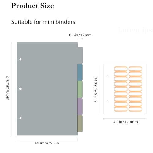 Ospelelf Mini Binder Dividers with Tabs，Durable Paper Dividers for 3 Ring Mini Small Binder，5 Tab(5.5" * 8.5") - Image 4