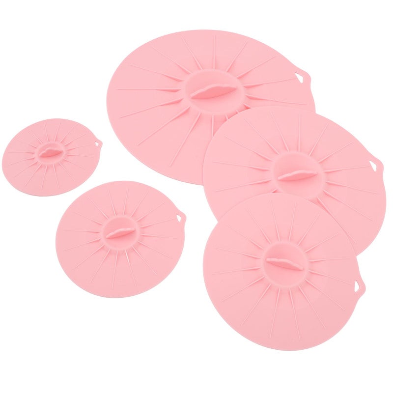 Silicone Lid Set: 5 Sizes Pinkish Strong Adsorption - Heat Resistant High Flexibility Food Suction Lid for Home Kitchen Microwave Cooking Storage - Image 4