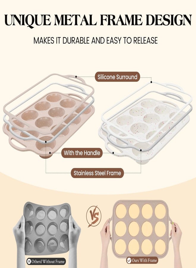 Vinino 2Pack Silicone Muffin Pans for Baking with Metal Reinforced Frame, 12 Cups Regular Size Nonstick Silicone Cupcake Pan, BPA Free Oven Dishwasher Safe Baking Mold for Muffins Cupcakes - Image 2