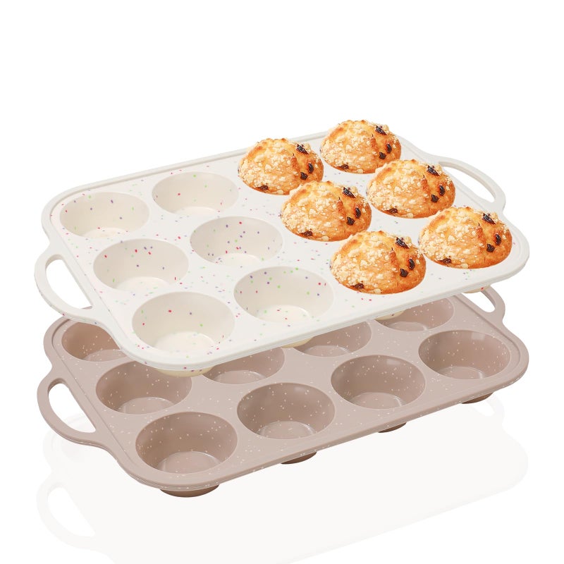 Vinino 2Pack Silicone Muffin Pans for Baking with Metal Reinforced Frame, 12 Cups Regular Size Nonstick Silicone Cupcake Pan, BPA Free Oven Dishwasher Safe Baking Mold for Muffins Cupcakes - Image 1