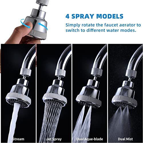 JRJUBB 4 Spray Modes Faucet Aerator,360 Degree Faucet Sprayer Attachment,Big Angle Kitchen Faucet Aerator,Swivel Faucet Extender,Sink Sprayer Attachment for faucet,55/64 inch Female Thread (Chrome) - Image 2