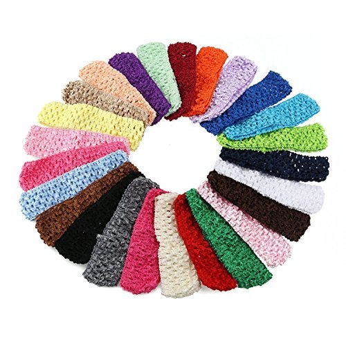 KW Collection Girl Baby Headbands Elastic Crochet Hair Bands Hair Accessories Elastics Ties Shaper Head wrap Set Pack of 50 Pcs in 25 colors (Band: 1.6"×5.5", 25 colors, 2 pcs per color) - Image 1