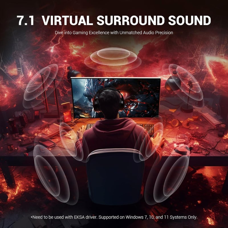EKSA E1000 V2 Gaming Headset, PC Headset with USB C Plug, Wired Headphones with Noise Canceling Microphone, 7.1 Surround Sound, RGB Light, include USB Adapter for Computer,Mac, PS4/PS5 Console, Laptop - Image 3