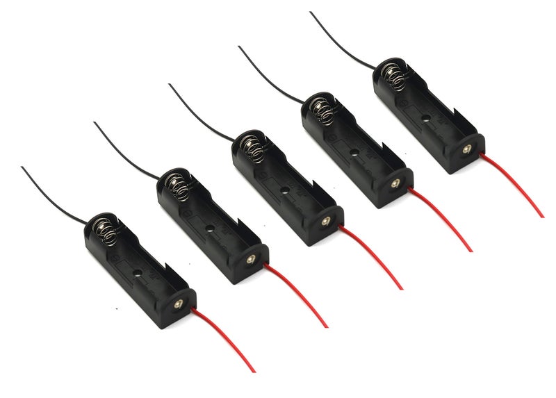 Electronicspices Electronic spices Pack of 5 Single Side 1.5v AA Battery Holder with Wire, Spring Clip Black Plastic - Image 1