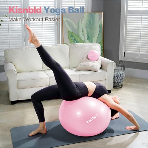 kisnbld Exercise Ball, Extra Thick Yoga Ball for Workout Pregnancy Stability, 4 Sizes Anti-Burst Balance Ball with Foot Pump - Heavy Duty Fitness Ball Chair for Office, Home & Gym - Image 2
