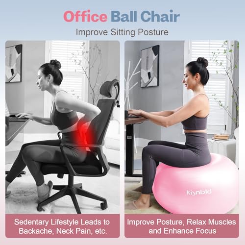 kisnbld Exercise Ball, Extra Thick Yoga Ball for Workout Pregnancy Stability, 4 Sizes Anti-Burst Balance Ball with Foot Pump - Heavy Duty Fitness Ball Chair for Office, Home & Gym - Image 3
