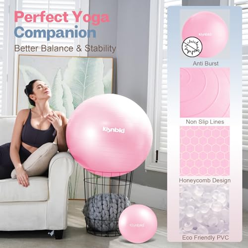 kisnbld Exercise Ball, Extra Thick Yoga Ball for Workout Pregnancy Stability, 4 Sizes Anti-Burst Balance Ball with Foot Pump - Heavy Duty Fitness Ball Chair for Office, Home & Gym - Image 4