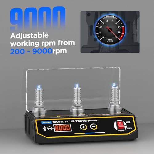 AUTOOL Spark Plug Tester Automotive Engine Ignition Coil Tester 200-9000rpm Adjustable Working Frequency, Three Holes Spark Plug Gap Tool with Protective Cover for All 12V Gasoline Vehicles - Image 3