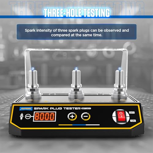 AUTOOL Spark Plug Tester Automotive Engine Ignition Coil Tester 200-9000rpm Adjustable Working Frequency, Three Holes Spark Plug Gap Tool with Protective Cover for All 12V Gasoline Vehicles - Image 2