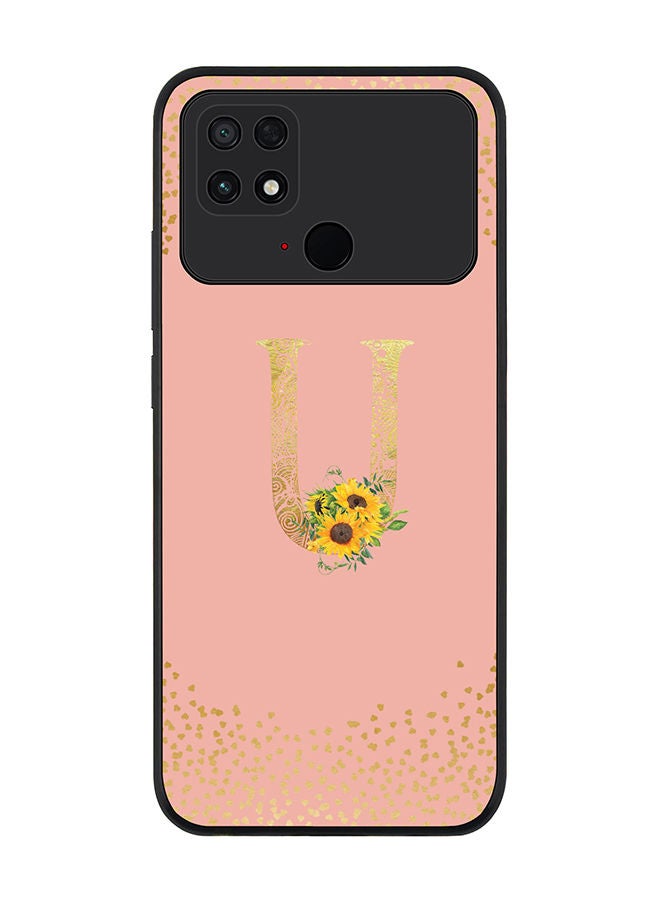 Stylizedd Rugged Black edge case for Xiaomi Poco C40 Slim fit Soft Case Flexible Rubber Edges Anti Drop TPU Gel Thin Cover - Custom Monogram Initial Letter Floral Pattern Alphabet - U (Rose Pink ) - Image 1