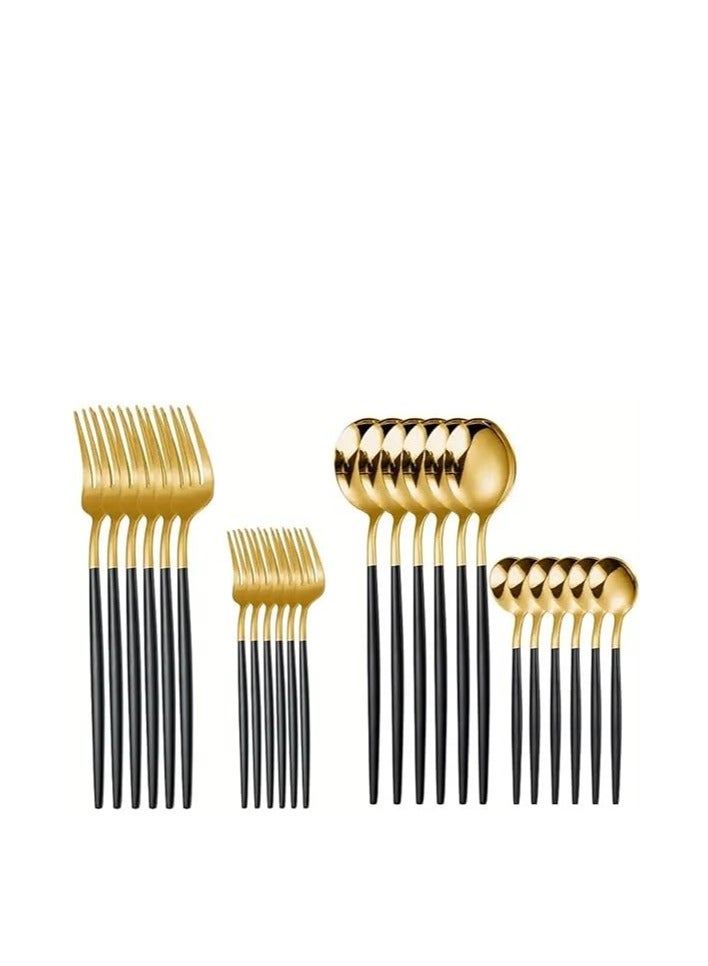24-Piece Gold Cutlery Set – Stainless Steel Tableware Collection (6 Dinner Forks + 6 Dessert Forks + 6 Tablespoons + 6 Teaspoons) - Image 1