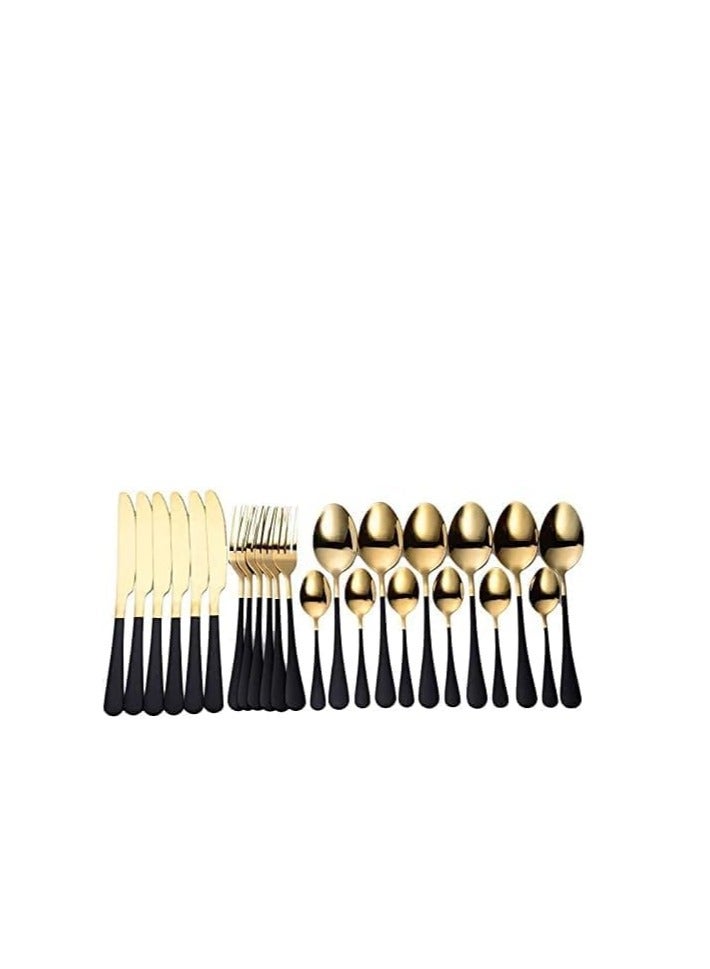 24-Piece Gold Cutlery Set – Stainless Steel Tableware Collection (6 Dinner Forks + 6 Dessert Forks + 6 Tablespoons + 6 Teaspoons) - Image 2