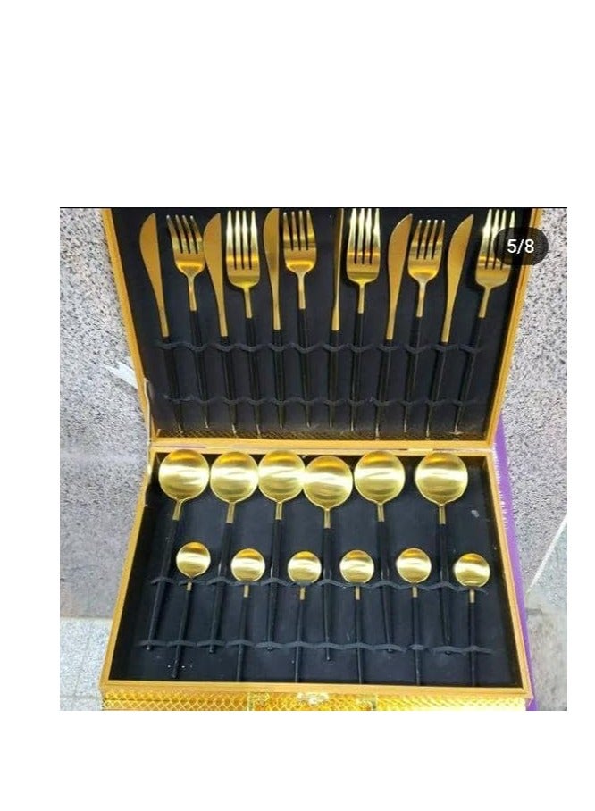 24-Piece Gold Cutlery Set – Stainless Steel Tableware Collection (6 Dinner Forks + 6 Dessert Forks + 6 Tablespoons + 6 Teaspoons) - Image 3