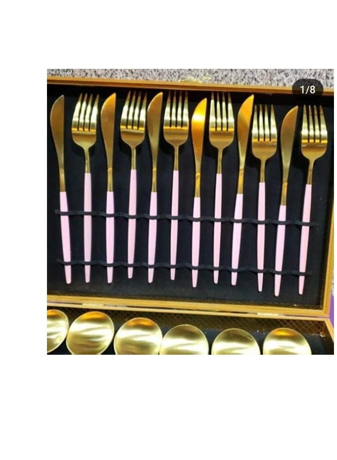 24-Piece Gold Cutlery Set – Stainless Steel Tableware Collection (6 Dinner Forks + 6 Dessert Forks + 6 Tablespoons + 6 Teaspoons) - Image 4