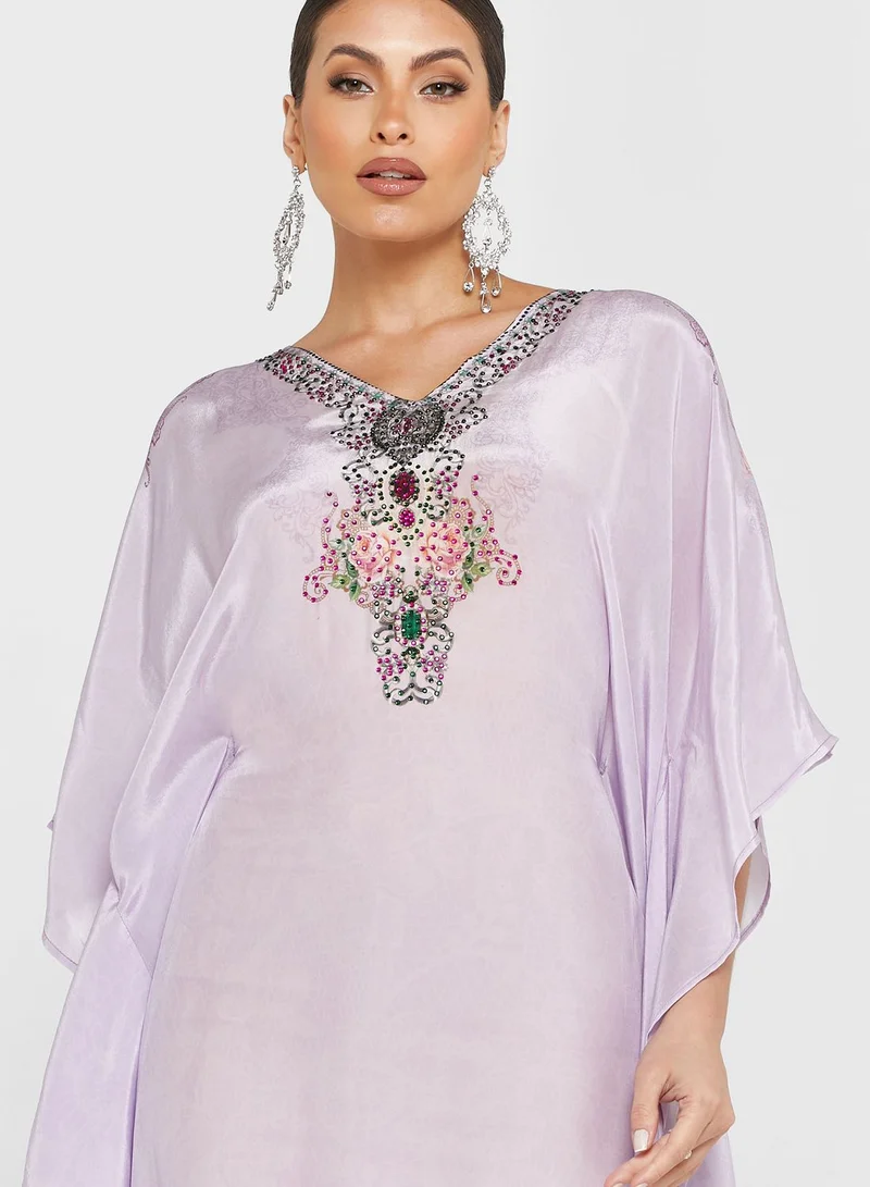 ARABIAN CLOSET Embellished Floral Print Kaftan
