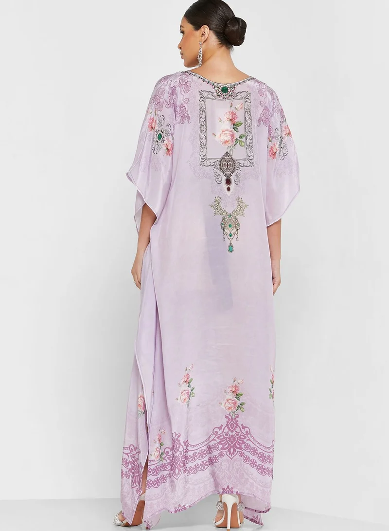 ARABIAN CLOSET Embellished Floral Print Kaftan