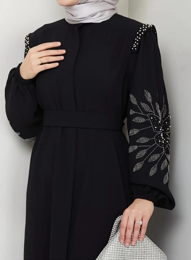 Take Two Black Patchwork Detail Long Sleeve Jalabiya
