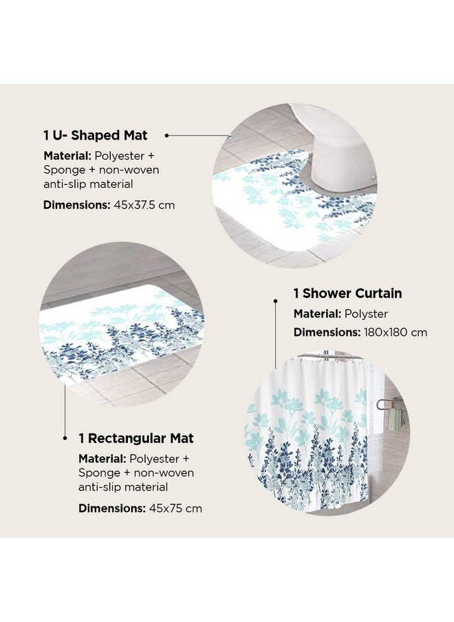 Umai UMAI Shower Curtain (180X180 cm) & Bathmat 3 Pcs Set|6ft|Creative Vibrant Coloured Polyster Curtain Sets with Non-Slip Bath mats for Bathroom|Easy-Slide Curtains|Quick Dry,Soft Mats  - Image 3