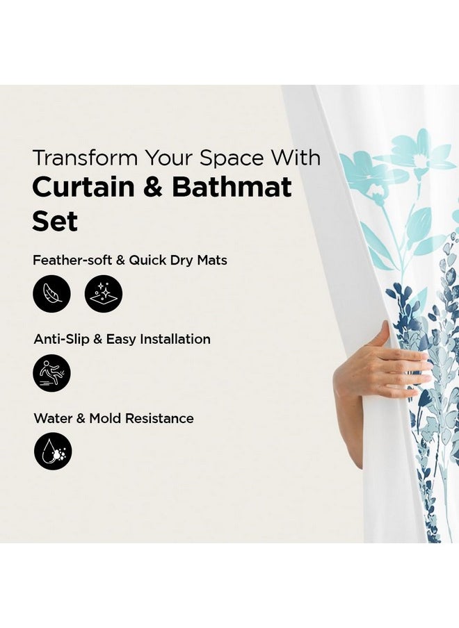 Umai UMAI Shower Curtain (180X180 cm) & Bathmat 3 Pcs Set|6ft|Creative Vibrant Coloured Polyster Curtain Sets with Non-Slip Bath mats for Bathroom|Easy-Slide Curtains|Quick Dry,Soft Mats  - Image 2
