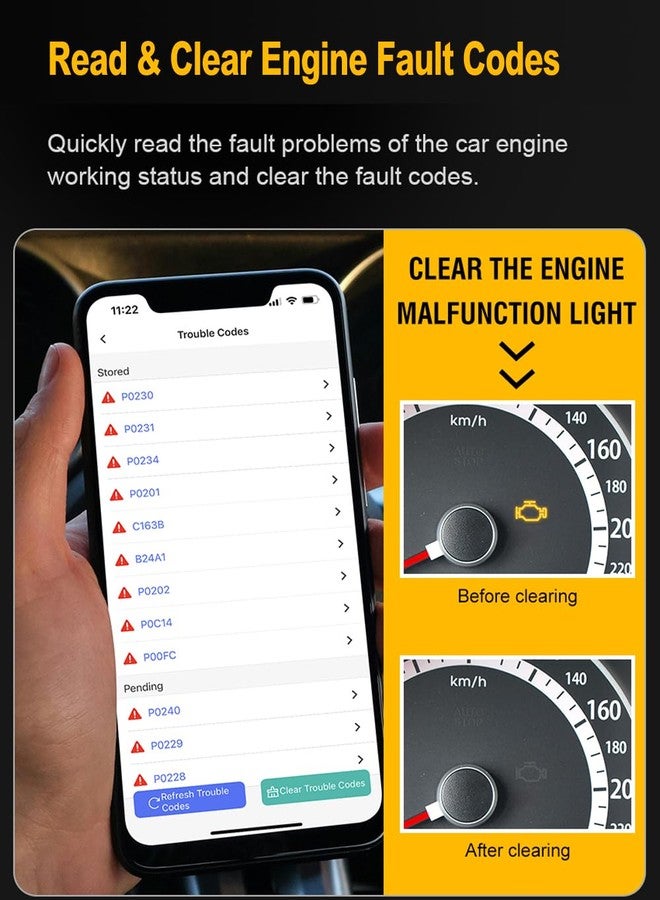FlyroadUp OBD2 Scanner Bluetooth for iPhone iOS Android OBDII Diagnostic Scan Tool Code Reader Clear Error Code Car Performance Test Exclusive APP - Image 4