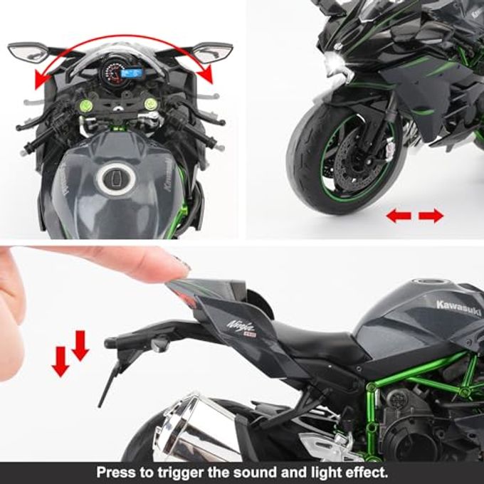 BDTCTK Compatible for 1:9 Kawasaki Ninja H2R Motorcycle DieCast Model, Suspension and Free Roller, Toy Car, Motorcycle Collection, Gift Black - Image 3