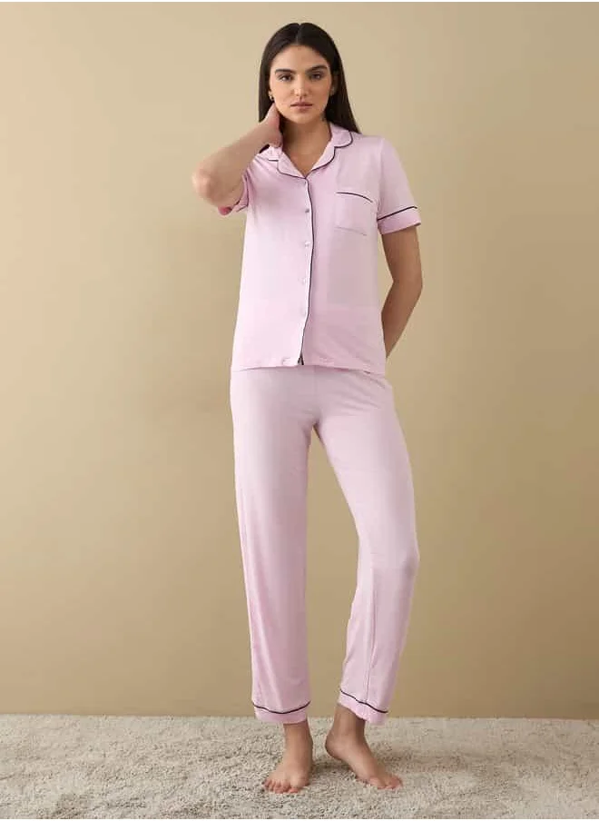 فاف Notch Collar Shirt and Pyjama Set