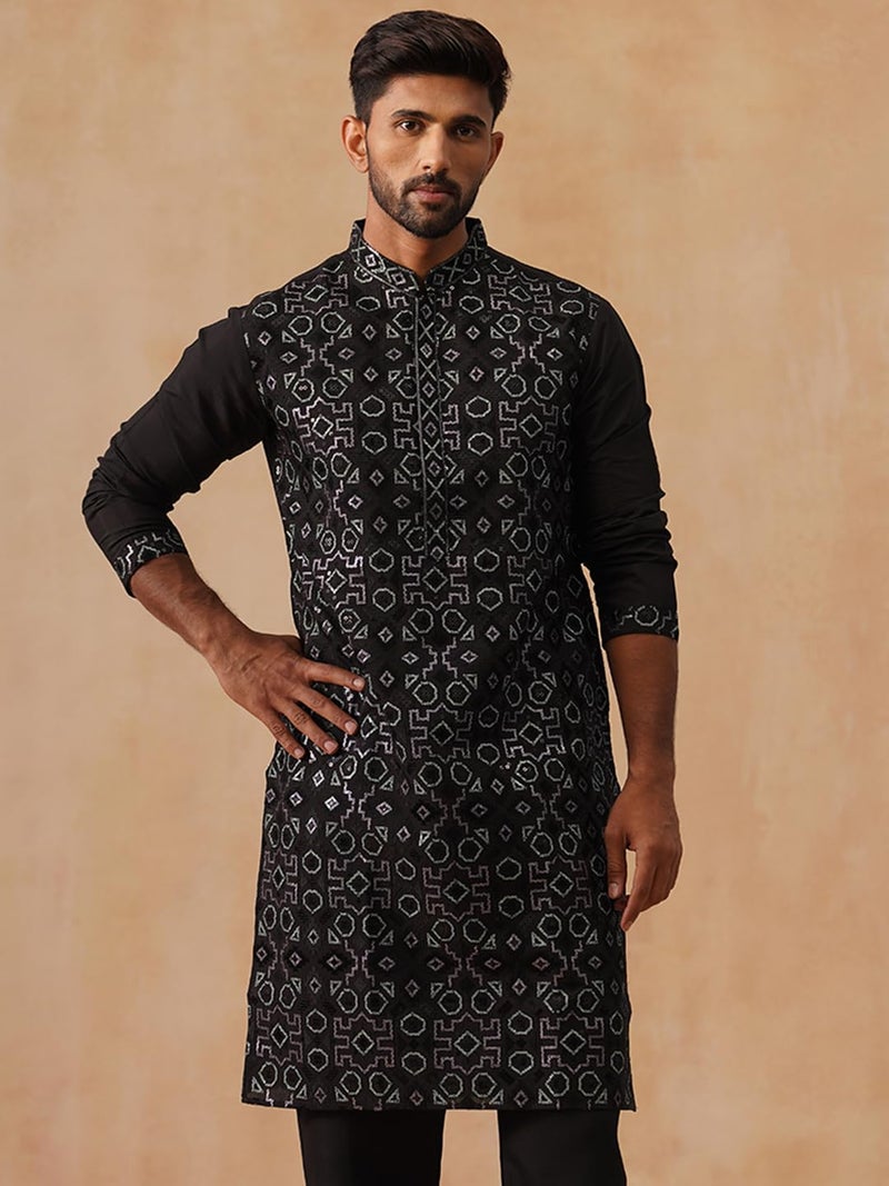 Jompers Geometric Pattern Ethnic Kurta in Luxurious Silk Blend - Image 4