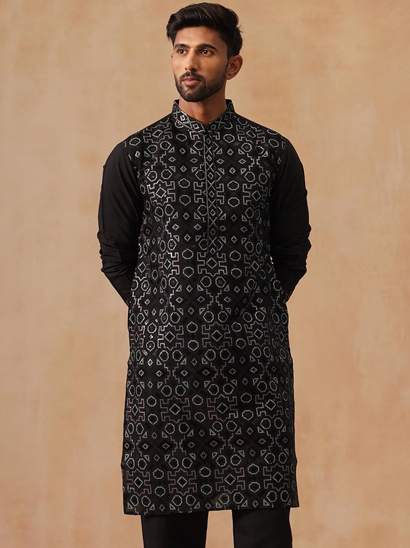 Jompers Geometric Pattern Ethnic Kurta in Luxurious Silk Blend - Image 5