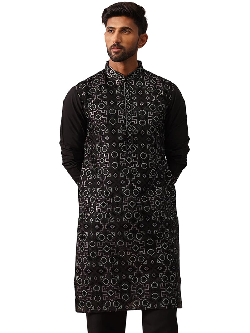 Jompers Geometric Pattern Ethnic Kurta in Luxurious Silk Blend - Image 1