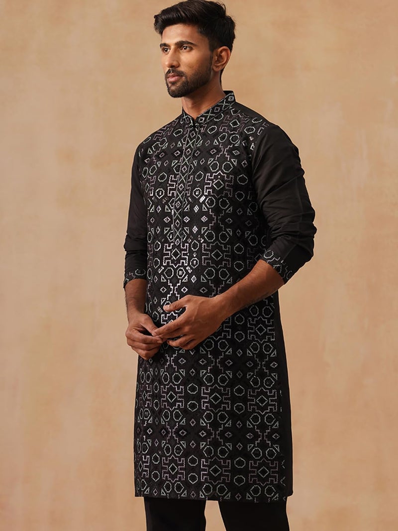 Jompers Geometric Pattern Ethnic Kurta in Luxurious Silk Blend - Image 2