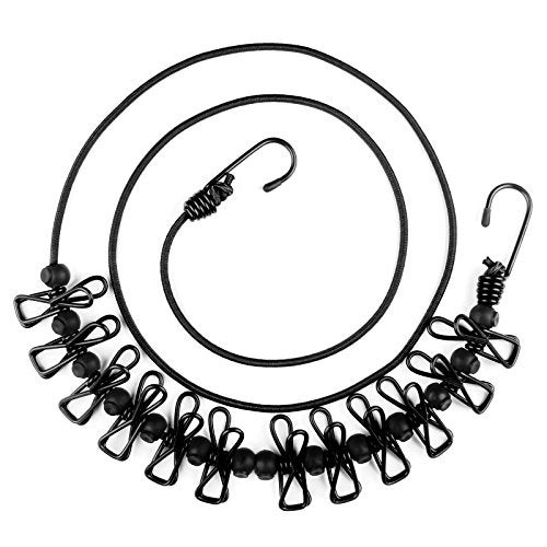 HAWATOUR Clothesline Camping Essentials, Portable Retractable Clothesline with 12pcs Clothespins Outdoor Camping Accessories Travel and RV Essentials, Black - Image 1