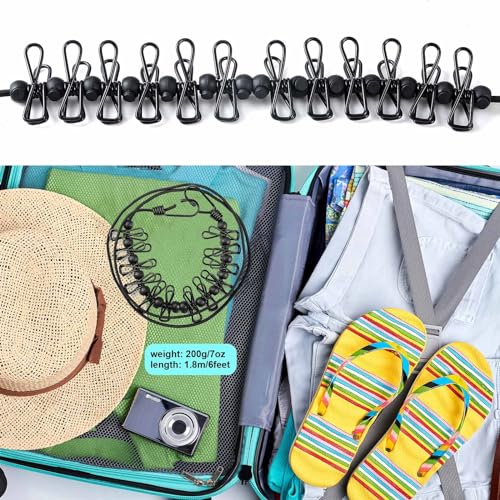 HAWATOUR Clothesline Camping Essentials, Portable Retractable Clothesline with 12pcs Clothespins Outdoor Camping Accessories Travel and RV Essentials, Black - Image 4