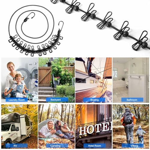 HAWATOUR Clothesline Camping Essentials, Portable Retractable Clothesline with 12pcs Clothespins Outdoor Camping Accessories Travel and RV Essentials, Black - Image 5