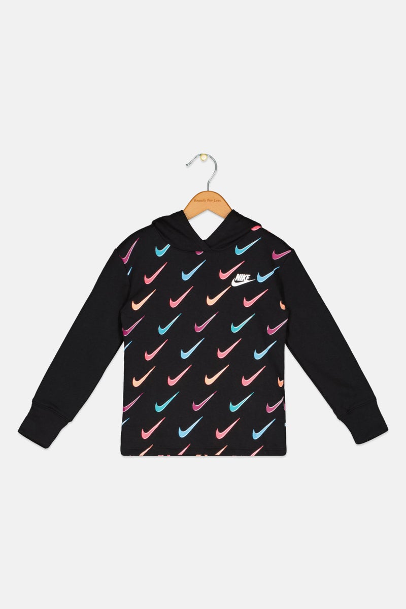 Nike Kids Girl Brand Logo Fleece Hoodie, Black Combo  - Image 1