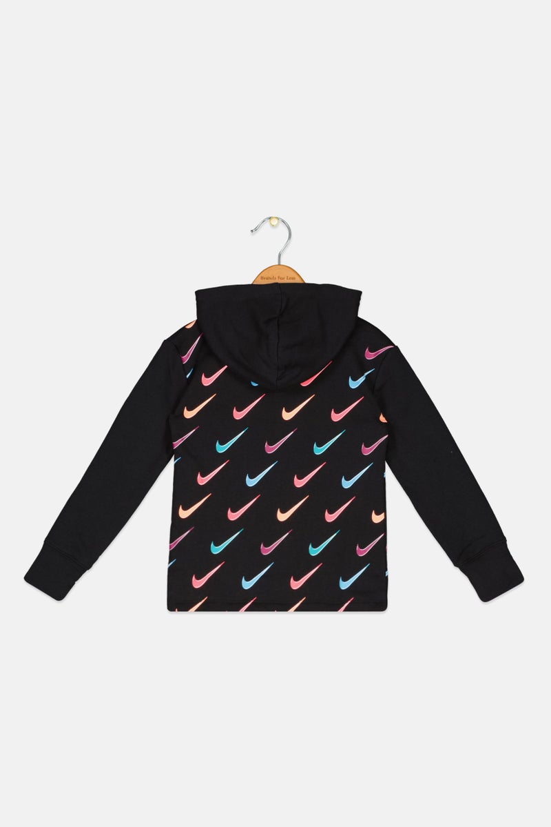 Nike Kids Girl Brand Logo Fleece Hoodie, Black Combo  - Image 2