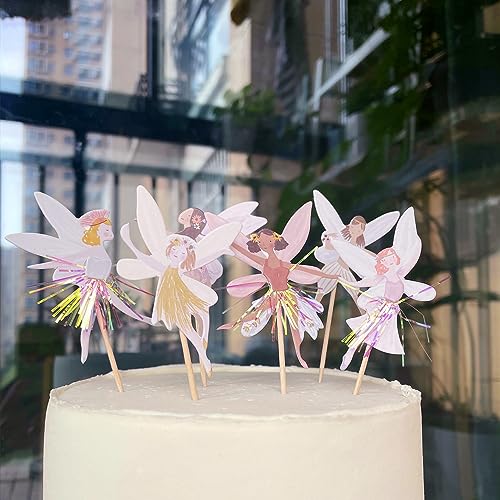 SAMOKA Fairy Cupcake Topper,24 PCS Birthday Party Cupcake Topper,Fairy Theme Party Decoration,Wing Angel Fairy Cupcake topper,Ballet Dancer Cake Decorations, Pink - Image 2