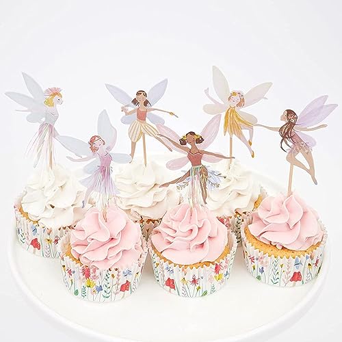 SAMOKA Fairy Cupcake Topper,24 PCS Birthday Party Cupcake Topper,Fairy Theme Party Decoration,Wing Angel Fairy Cupcake topper,Ballet Dancer Cake Decorations, Pink - Image 1