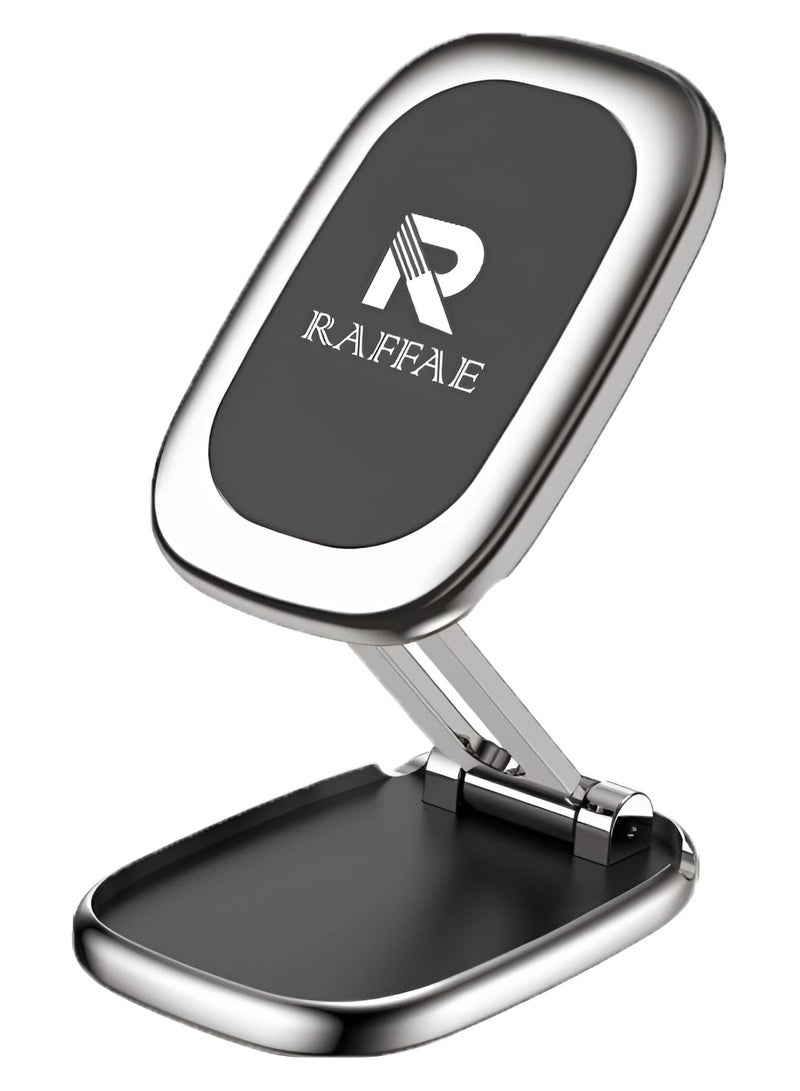 RAFFAE Magnetic Bracket Car Mobile Holder Foldable for Car Dashboard, Alloy Folding Car Magnetic 360° Rotation Stand Compatible with iPhone 15/14/13/12, Samsung S24/S23, OnePlus, Huawei, etc - Image 1