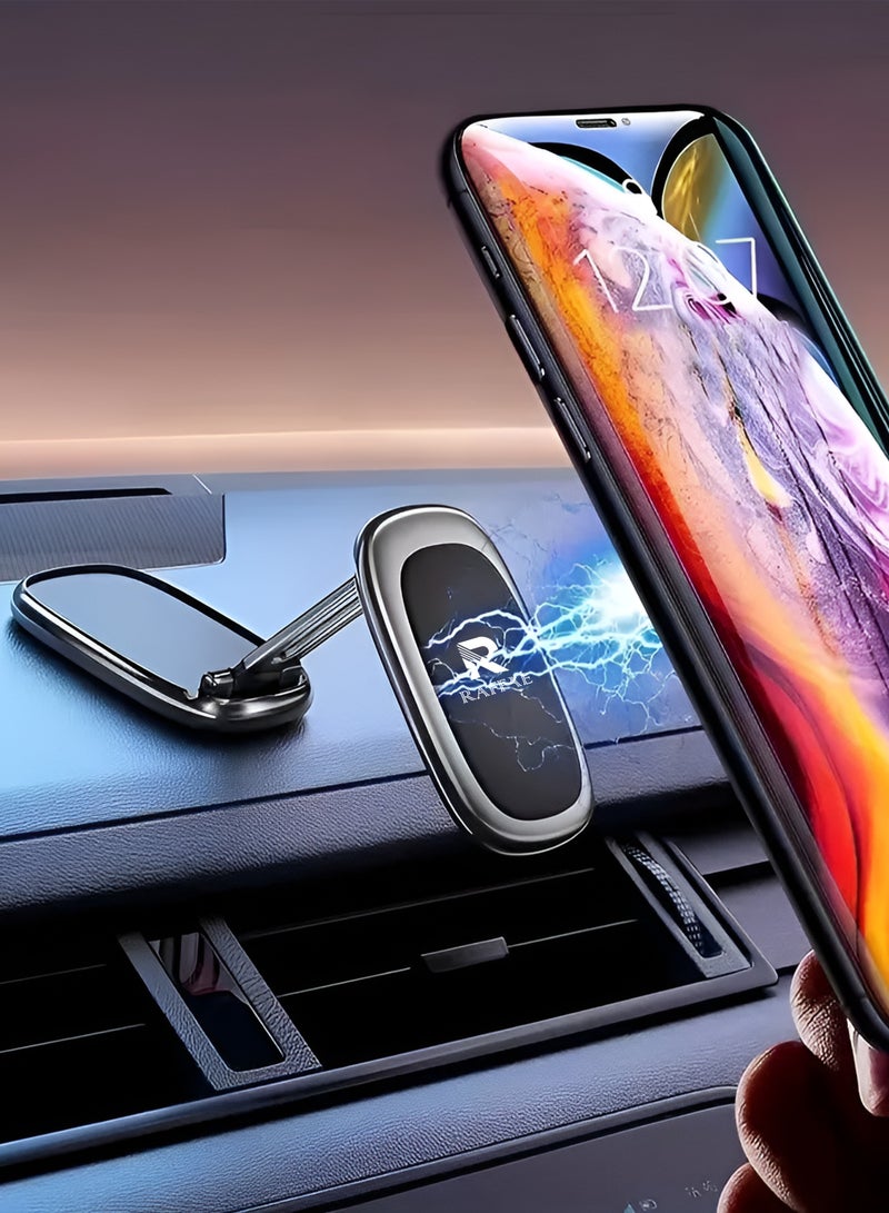 RAFFAE Magnetic Bracket Car Mobile Holder Foldable for Car Dashboard, Alloy Folding Car Magnetic 360° Rotation Stand Compatible with iPhone 15/14/13/12, Samsung S24/S23, OnePlus, Huawei, etc - Image 2