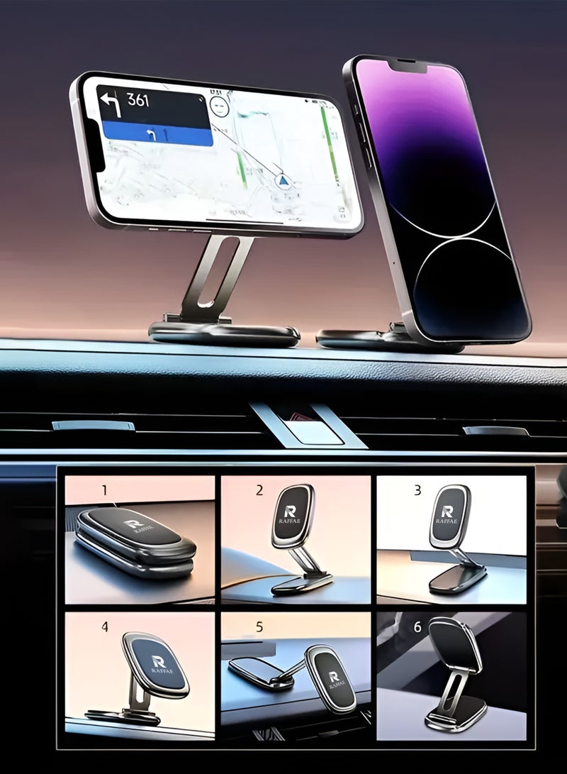 RAFFAE Magnetic Bracket Car Mobile Holder Foldable for Car Dashboard, Alloy Folding Car Magnetic 360° Rotation Stand Compatible with iPhone 15/14/13/12, Samsung S24/S23, OnePlus, Huawei, etc - Image 3